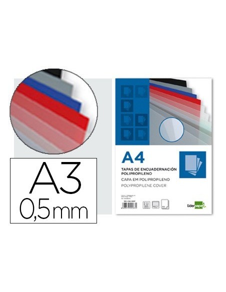TAPA ENCUADERNACION LIDERPAPEL POLIPROPILENO A3 0.5 MM TRANSPARENTE PAQUETE DE 100 UNIDADES