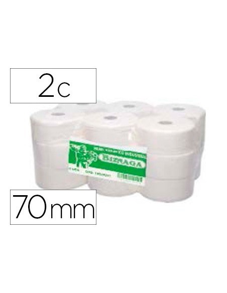 PAPEL HIGIENICO BIZNAGA JUMBO 2 CAPAS CELULOSA BLANCA MANDRIL 70 MM PARA DISPENSADORKF16756