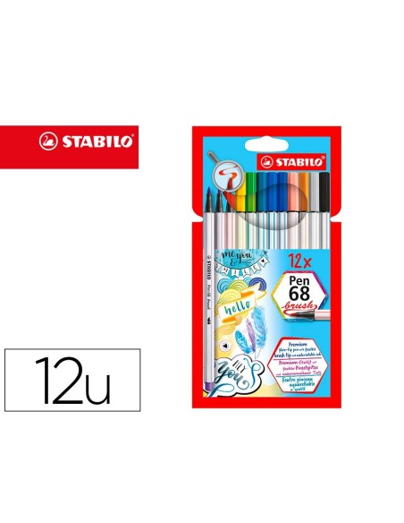ROTULADOR STABILO ACUARELABLE PEN 68 BRUSH PUNTA PINCEL ESTUCHE DE 12 UNIDADES COLORES SURTIDOS