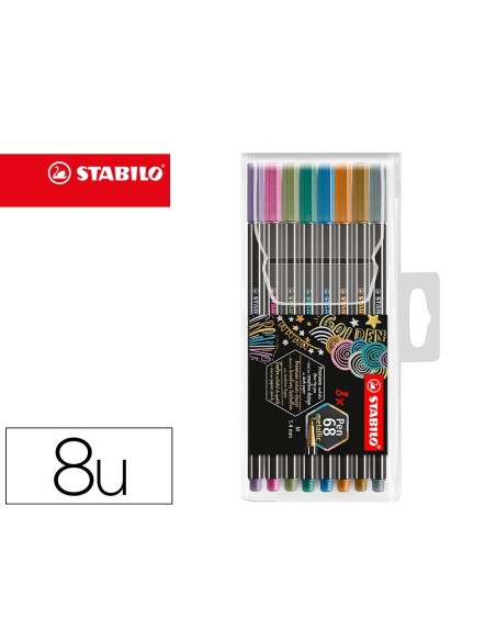 ROTULADOR STABILO PUNTA DE FIBRA PEN 68 METALLIC ESTUCHE PLASTICO DE 8 UNIDADES COLORES SURTIDOS