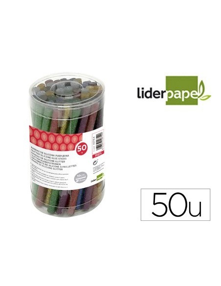 BARRA TERMOFUSIBLE PURPURINA LIDERPAPEL 7 MM DIAMETRO X 100 MM DE ALTO BOTE 50 UNIDADES COLORES SURTIDOS