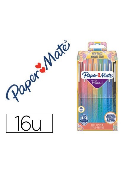ROTULADOR PAPER MATE FLAIR ORIGINAL PUNTA FIBRA TROPICAL ESTUCHE RIGIDO DE 16 UNIDADES COLORES SURTIDOS