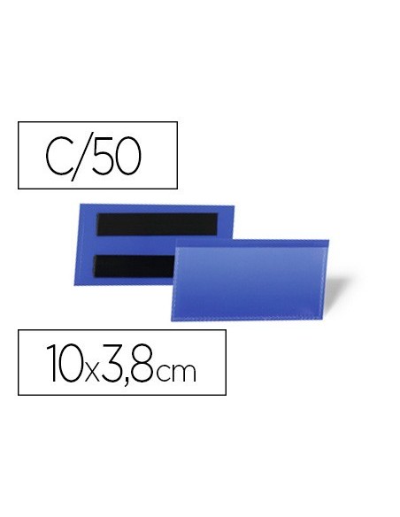 FUNDA DURABLE MAGNETICA 100X38 MM PLASTICO AZUL VENTANA TRANSPARENTE PACK DE 50 UNIDADES