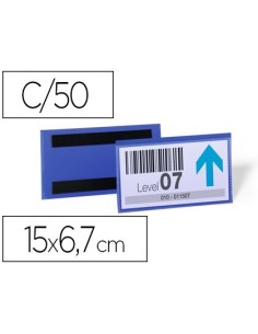 FUNDA DURABLE MAGNETICA 150X67 MM PLASTICO AZUL VENTANA TRANSPARENTE PACK DE 50 UNIDADES