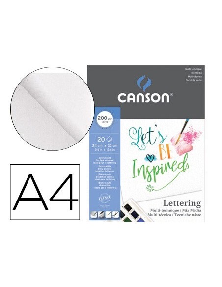 BLOC DIBUJO MULTITECNICAS CANSON LETTERING MIX MEDIA 24X32 CM 20 HOJAS 200 GR