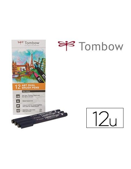 ROTULADOR TOMBOW ACUARELABLE DOBLE PUNTA PINCEL COLORES PRIMARIOS ESTUCHE DE 12 UNIDADES COLORES SURTIDOS