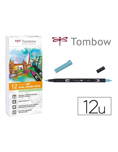 ROTULADOR TOMBOW ACUARELABLE DOBLE PUNTA PINCEL COLORES PASTEL ESTUCHE DE 12 UNIDADES COLORES SURTIDOS