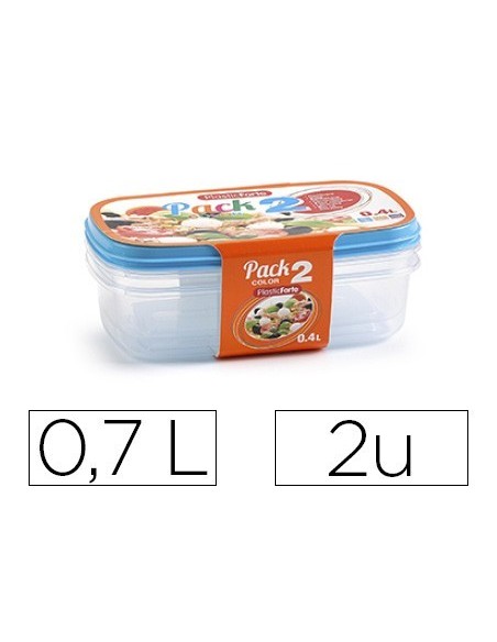 FIAMBRERA PLASTICFORTE TRANSPARENTE TAPA COLOR 0,7 LITROS PACK 2 UNIDADES