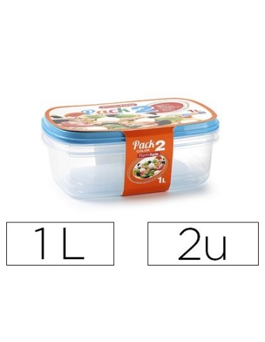 FIAMBRERA PLASTICFORTE TRANSPARENTE TAPA COLOR 1 LITROS PACK 2 UNIDADES