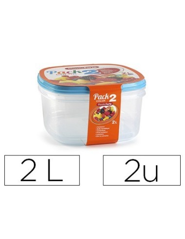 FIAMBRERA PLASTICFORTE TRANSPARENTE TAPA COLOR 2 LITROS PACK 2 UNIDADES