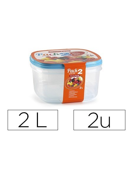 FIAMBRERA PLASTICFORTE TRANSPARENTE TAPA COLOR 2 LITROS PACK 2 UNIDADES