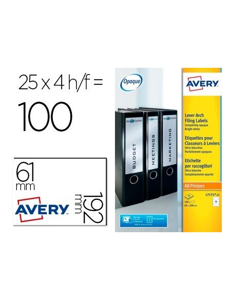 ETIQUETA ADHESIVA AVERY PERMANENTE BLANCA 61X192 MM PARA LOMO ARCHIVADOR LASER CAJA DE 100 UNIDADES