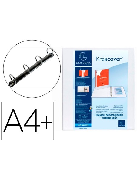 CARPETA EXACOMPTA CANGURO 4 ANILLAS 50 MM DIN A4+ CARTON FORRADO POLIPROPILENO PERSONALIZABLE 3 BOLSILLOS