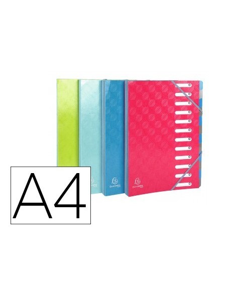 CARPETA EXACOMPTA HARMONIKA CLASIFICADORA FUELLE 12 DEPARTAMENTOS CON GOMAS CARTON COMPACTO COLORES