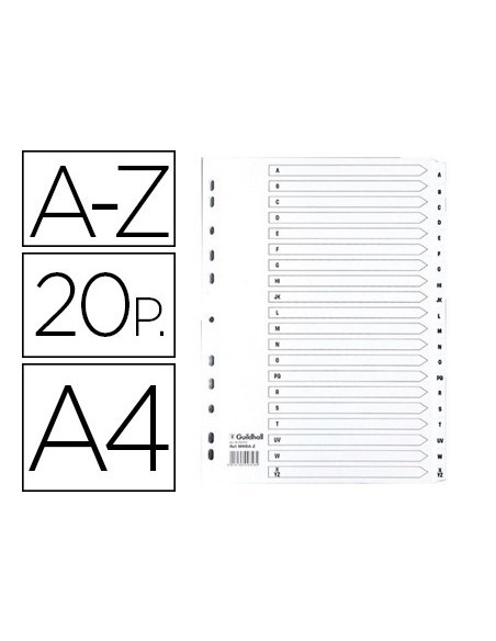 SEPARADOR EXACOMPTA CARTULINA BLANCA A-Z JUEGO DE 20 SEPARADORES DIN A4 11 TALADROS