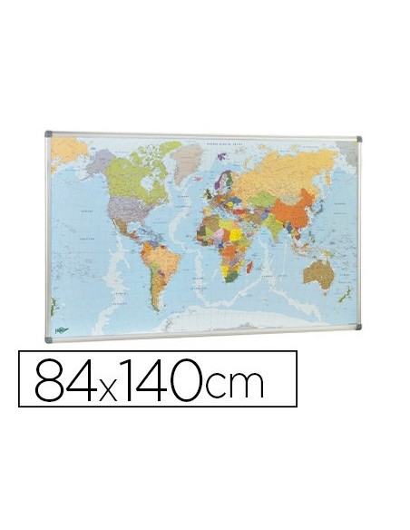 MAPA MURAL FAIBO PLANISFERO POLITICO MAGNETICO MARCO DE ALUMINIO CON CANTONERAS DE PROTECCION 84X140 CM