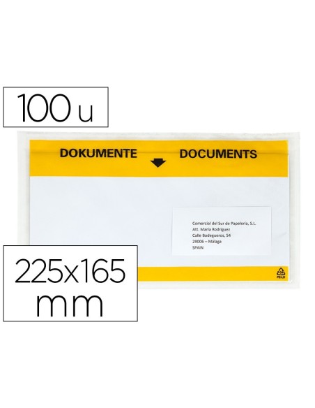 SOBRE AUTOADHESIVO Q-CONNECT PORTADOCUMENTOS MULTILINGUE 225X165 MM VENTANA TRANSPARENTE PAQUETE DE 100