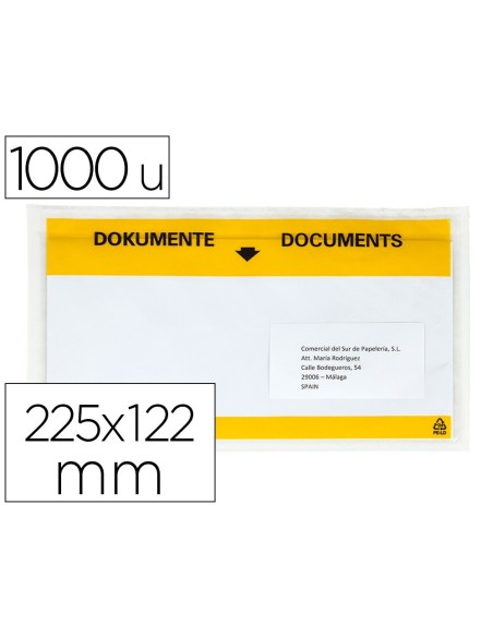 SOBRE AUTOADHESIVO Q-CONNECT PORTADOCUMENTOS MULTILINGUE 225X122 MM VENTANA TOTALMENTE TRANSPARENTE PAQUETE DE 1000