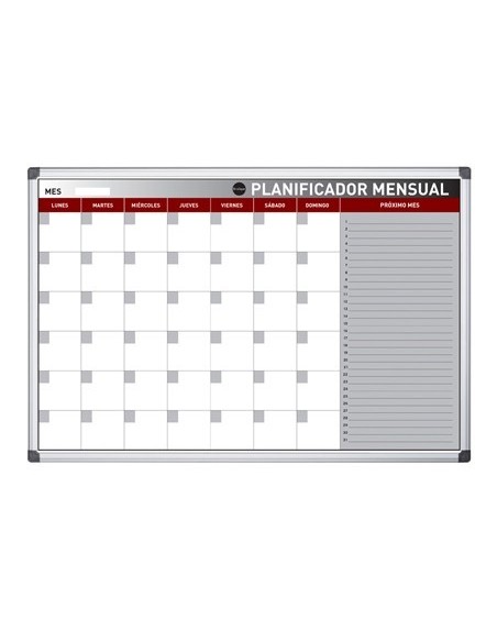 PLANNING MAGNETICO BI-OFFICE MENSUAL LACADO MARCO ALUMINIO ROTULABLE 60X45 CM