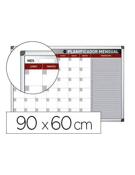 PLANNING MAGNETICO BI-OFFICE MENSUAL LACADO MARCO ALUMINIO ROTULABLE 90X60 CM