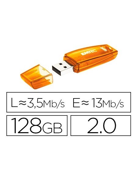 MEMORIA USB EMTEC FLASH C410 128 GB 2.0 NARANJA