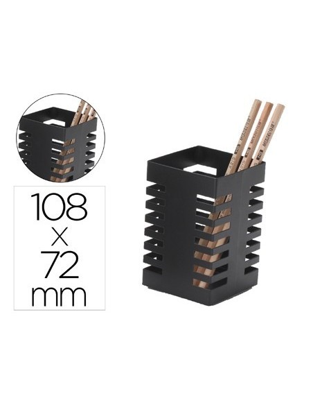 CUBILETE PORTALAPICES Q-CONNECT METAL CUADRADO NEGRO 72X108 MM