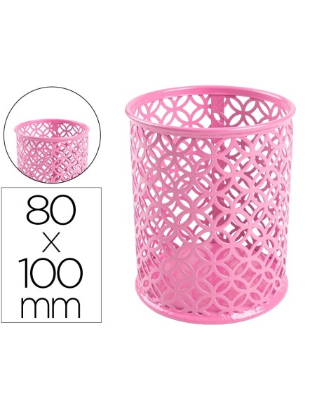 CUBILETE PORTALAPICES Q-CONNECT METAL REDONDO DIAMETRO 80 ALTURA 100 MM ROSA