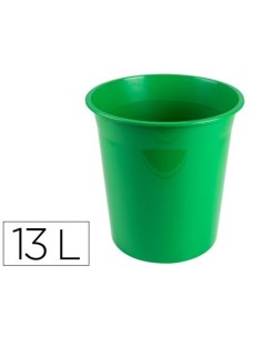 PAPELERA PLASTICO Q-CONNECT VERDE OPACO 13 LITROS 275X285 MM