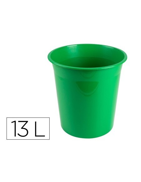 PAPELERA PLASTICO Q-CONNECT VERDE OPACO 13 LITROS 275X285 MM
