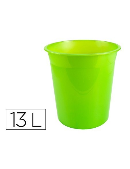 PAPELERA PLASTICO Q-CONNECT VERDE TRANSLUCIDO 13 LITROS 275X285 MM