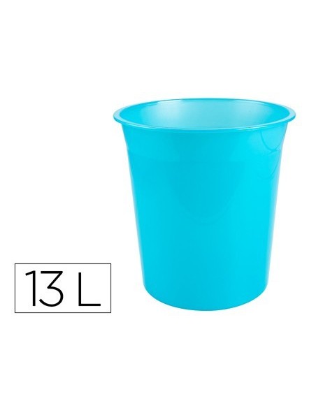 PAPELERA PLASTICO Q-CONNECT TURQUESA TRANSLUCIDO 13 LITROS 275X285 MM