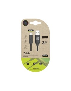 CABLE USB 2.4 TECH ONE TECH BRAIDED NYLON TIPO USB ANDROID MICRO USB LONGITUD 1 MT COLOR NEGRO