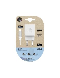 CARGADOR DOBLE BLANCO+CABLE BRAIDED NYLON LIGHTNING (PARA APPLE), ALTO RENDIMIENTO2,4a