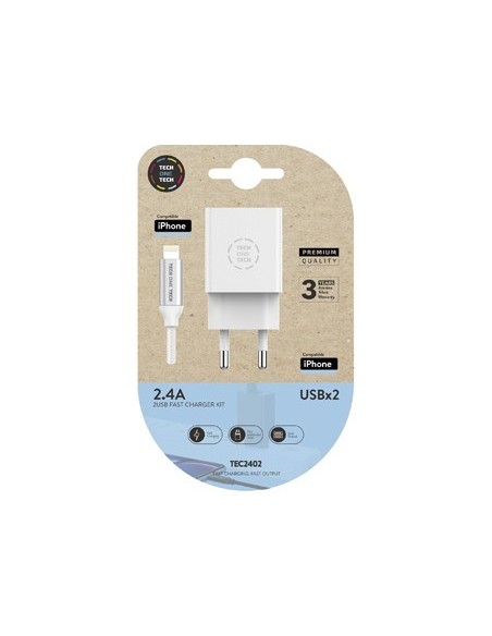 CARGADOR DOBLE BLANCO+CABLE BRAIDED NYLON LIGHTNING (PARA APPLE), ALTO RENDIMIENTO2,4a