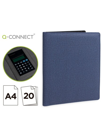 CARPETA PORTAFOLIOS Q-CONNECT A4 CON CALCULADORA BLOC 20 HOJAS Y DEPARTAMENTOS INTERIORES COLOR AZUL 250X315