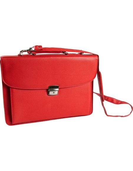 CARTERA PORTADOCUMENTOS Q-CONNECT CON CORREA CIERRE METALICO Y DEPARTAMENTOS INTERIORES COLOR ROJO 390X280