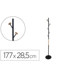 PERCHERO METALICO Q-CONNECT NEGRO CON DETALLES DE MADERA 5 COLGADORES 177X28,5 CM