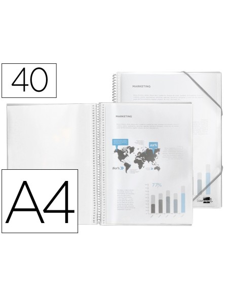 CARPETA LIDERPAPEL ESCAPARATE CON ESPIRAL 40 FUNDAS POLIPROPILENO DIN A4 TRANSPARENTE