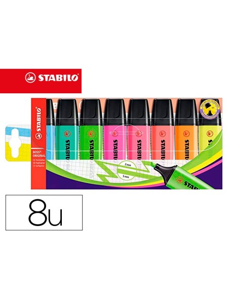 ROTULADOR STABILO BOSS FLUORESCENTE 70 ESTUCHE DE 8 UNIDADES COLORES SURTIDOS
