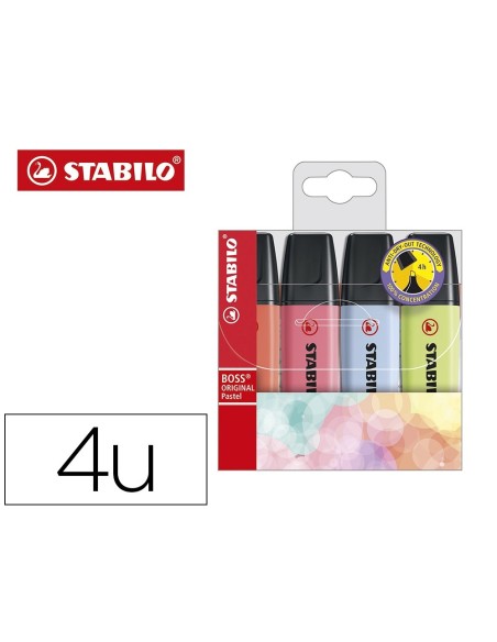 ROTULADOR STABILO BOSS FLUORESCENTE 70 PASTEL ESTUCHE DE 4 UNIDADES COLORES SURTIDOS