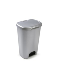 PAPELERA CONTENEDOR PLASTICFORTE PLASTICO CON TAPADERA Y PEDAL 50 LITROS COLOR PLATA 410X360X635 MM