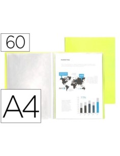 CARPETA LIDERPAPEL ESCAPARATE 60 FUNDAS POLIPROPILENO DIN A4 AMARILLO FLUOR OPACO