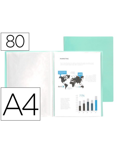 CARPETA LIDERPAPEL ESCAPARATE 80 FUNDAS POLIPROPILENO DIN A4 VERDE MANZANA OPACO