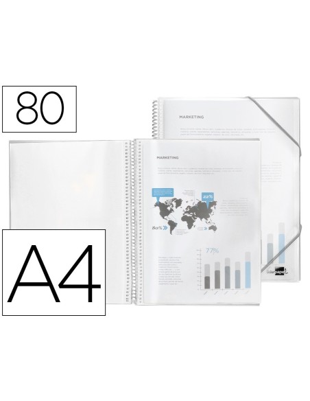 CARPETA LIDERPAPEL ESCAPARATE CON ESPIRAL 80 FUNDAS POLIPROPILENO DIN A4 TRANSPARENTE