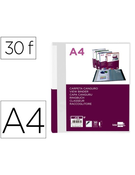 CARPETA LIDERPAPEL 30 FUNDAS CANGURO PP DIN A4 TRANSPARENTEPORTADA Y LOMO PERSONALIZABLE