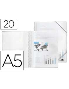 CARPETA LIDERPAPEL ESCAPARATE CON ESPIRAL 20 FUNDAS POLIPROPILENO DIN A5 TRANSPARENTE