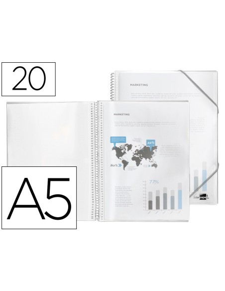 CARPETA LIDERPAPEL ESCAPARATE CON ESPIRAL 20 FUNDAS POLIPROPILENO DIN A5 TRANSPARENTE