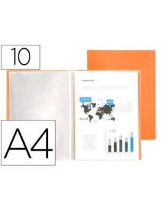 CARPETA LIDERPAPEL ESCAPARATE 10 FUNDAS POLIPROPILENO DIN A4 NARANJA FLUOR OPACO