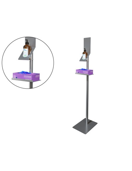 SOPORTE DE SUELO DISPENSADOR DE GEL Y GUANTES DE ACERO LAMINADO MEDIDAS 1460X300X390 MM COLOR GRIS