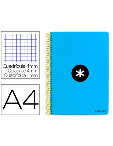 CUADERNO ESPIRAL LIDERPAPEL A4 ANTARTIK TAPA DURA 80H 100GR CUADRO 4MM CON MARGEN COLOR AZUL